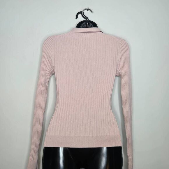 Athleta Ribbed Henley Sweater Size Small Pink 1/2 Button Collard - Picture 5 of 7